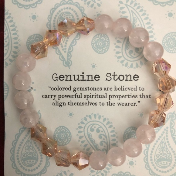 COPY - Genuine Rose Quartz & Bead Stretch Bracelet - Picture 1 of 4